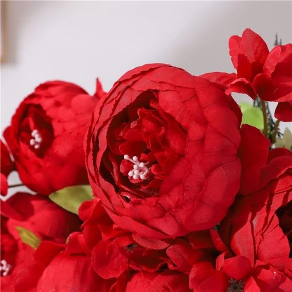 Red Flowers Artificial Silk Peony Bouquets Wedding Home Decoration Red Floral - Picture 3 of 5